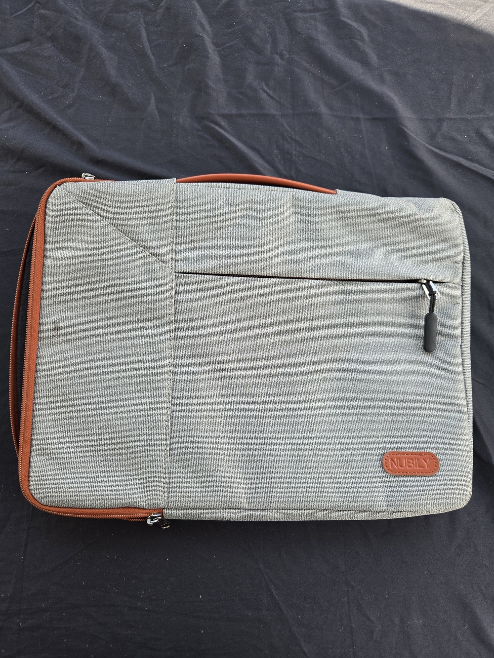 Grey Laptop Sleeve with Tan Trim